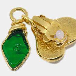 Pre Owned Chanel Gripoix Heaart Earrings Clip-On Gold 95P
