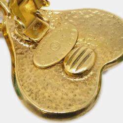 Pre Owned Chanel Gripoix Heaart Earrings Clip-On Gold 95P