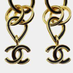 Pre Owned Chanel Dangle Earrings Clip-On Black 95P