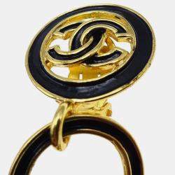 Pre Owned Chanel Dangle Earrings Clip-On Black 95P