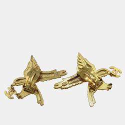 Pre Owned Chanel Rhinestone Eagle Earrings Clip-On Gold 01P