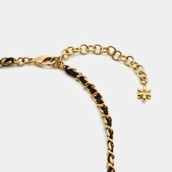 Pre Owned Chanel CC Crystals Leather Gold Tone Necklace