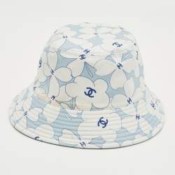 Pre Owned Chanel Light Blue/Printed Denim & Cotton Reversible Bucket Hat (56cm)