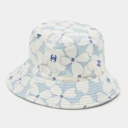 Pre Owned Chanel Light Blue/Printed Denim & Cotton Reversible Bucket Hat (56cm)