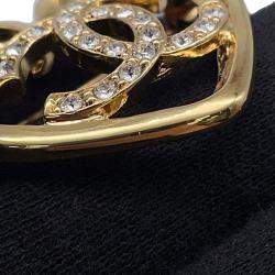 Pre Owned Chanel CC Logo Heart Brooch Gold Metal Rhinestone