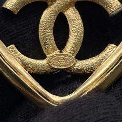 Pre Owned Chanel CC Logo Heart Brooch Gold Metal Rhinestone