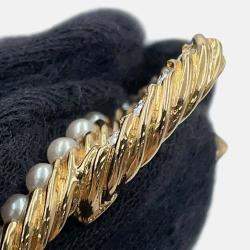 Pre Owned Chanel Cc Logo Brooch Gold Metal Rhinestone Faux Pearl