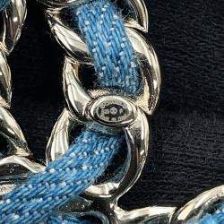 Pre Owned Chanel Cc Logo Brooch Blue Denim Gold Plated