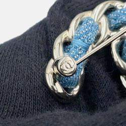 Pre Owned Chanel Cc Logo Brooch Blue Denim Gold Plated