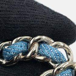 Pre Owned Chanel Cc Logo Brooch Blue Denim Gold Plated