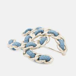 Pre Owned Chanel Cc Logo Brooch Blue Denim Gold Plated