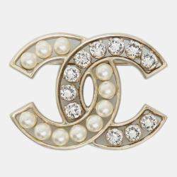 Pre Owned Chanel CC Crystal & Pearl Brooch