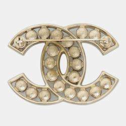 Pre Owned Chanel CC Crystal & Pearl Brooch