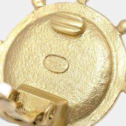 Pre Owned Chanel Gold Button Earrings Clip-On Rhinestone Artificial Pearl
