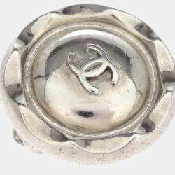 Pre Owned Chanel Button Earrings Clip-On Silver