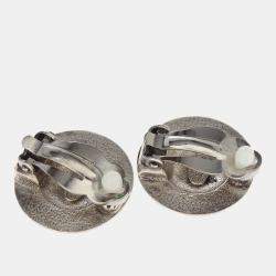 Pre Owned Chanel Button Earrings Clip-On Silver