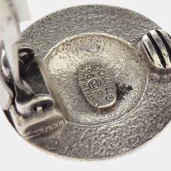 Pre Owned Chanel Button Earrings Clip-On Silver