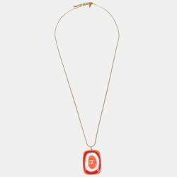 Pre Owned Chanel Gold Pink Acrylic Pendant Necklace
