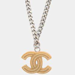Pre Owned Chanel CC Chain Necklace Silver Brown