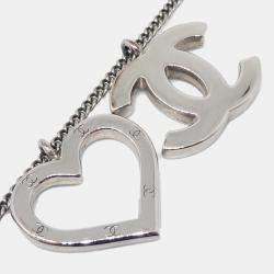 Pre Owned Chanel CC Heart Chain Necklace Silver
