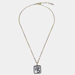 Pre Owned Chanel No5 Ligne Chain Necklace Pendant Gold White