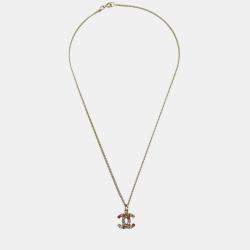 Pre Owned Chanel Gold Mini CC Pendant Necklace Rhinestone