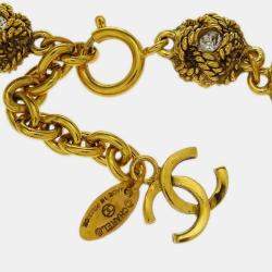 Pre Owned Chanel Chain Necklace Gold Rhinestone