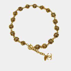 Pre Owned Chanel Chain Necklace Gold Rhinestone