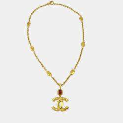 Pre Owned Chanel Gripoix Gold Chain Pendant Necklace