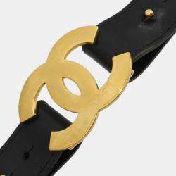 Pre Owned Chanel Belt Black Gold 75/30 96A Small