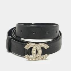 Pre Owned Chanel Black Leather CC Embellished Waist Belt 90CM
