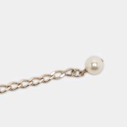 Pre Owned Chanel CC Multi Beads Faux Pearl Crystal Gold Tone Long Necklace