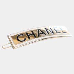 Pre Owned Chanel Gold Enamel Logo Hairclip