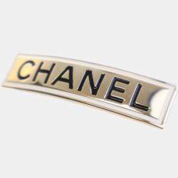 Pre Owned Chanel Gold Enamel Logo Hairclip