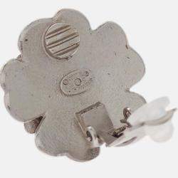Pre Owned Chanel Flower Earrings Clip-On Silver Black