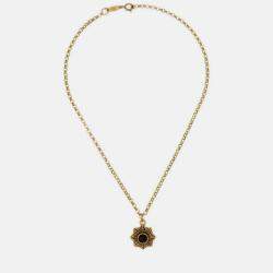 Pre Owned Chanel Stone Gold Chain Pendant Necklace
