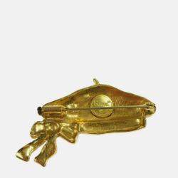 Pre Owned Chanel Hat Bow Brooch Pin Gold