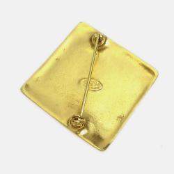 Pre Owned Chanel Rhombus Brooch Pin Gold
