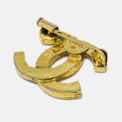 Pre Owned Chanel CC Brooch Pin Rhinestone Gold