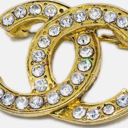 Pre Owned Chanel CC Brooch Pin Rhinestone Gold
