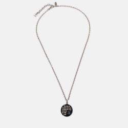 Pre Owned Chanel Medallion Pendant Necklace Rhinestone Silver Black