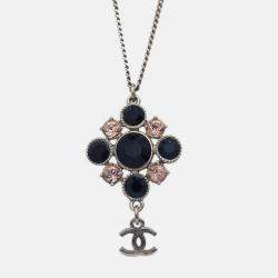 Pre Owned Chanel Necklace Pendant Rhinestone Silver