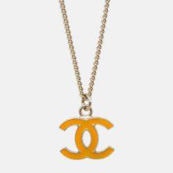 Pre Owned Chanel Gold Orange CC Pendant Necklace