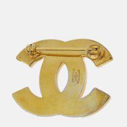 Pre Owned Chanel CC Brooch Pin Rhinestone Gold