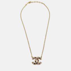 Pre Owned Chanel CC  Rhinestone Gold Plated Chain Pendant Necklace