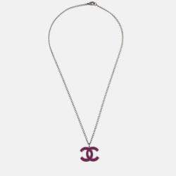 Pre Owned Chanel Pink Silver Plated CC Chain Necklace Pendant