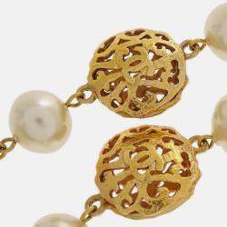 Pre Owned Chanel Artificial Pearl Chain Necklace Gold
