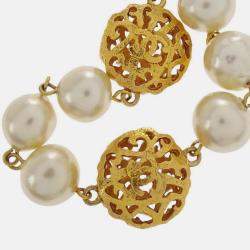 Pre Owned Chanel Artificial Pearl Chain Necklace Gold