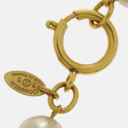 Pre Owned Chanel Artificial Pearl Chain Necklace Gold