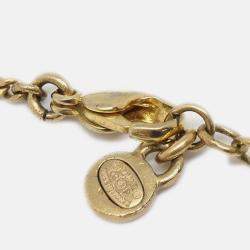 Pre Owned Chanel Icon Gold Chain Pendant Necklace Rhinestone